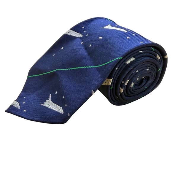 Smithsonian Mens Navy Silk/Poly Space Shuttle Tie Blue Starry NASA Design - Picture 1 of 8